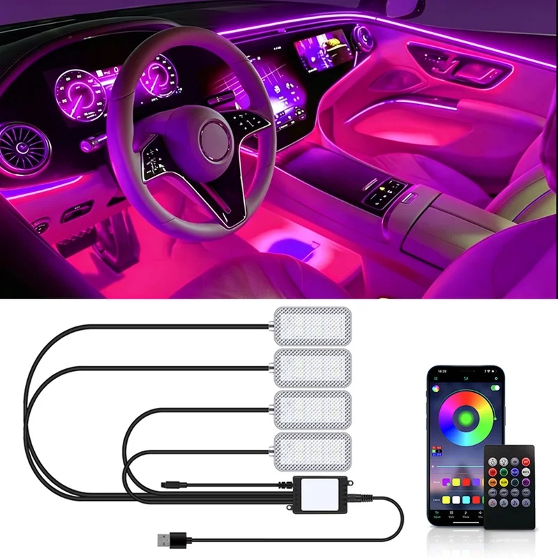 Led Ambient Interior Car Lights App Control - Neon-LED-Auto-Innenraum-Ambiente-Fußraumleuchte Zubehör Rücklicht Fernbedienung App-Musiksteuerung Auto-Dekorative